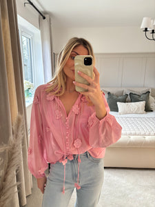 FIFI PINK FLORAL SHEER BLOUSE