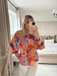 NINA PEACH SHEER MULTICOLOUR BLOUSE