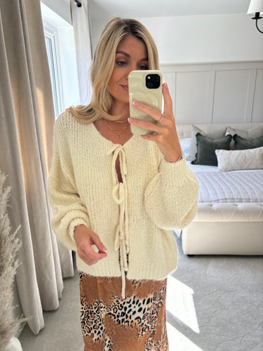 ALANA CREAM TRIPLE TIE FRONT JUMPER