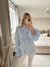 Load image into Gallery viewer, CLARA CORNFLOUR BLUE RUFFLE BLOUSE