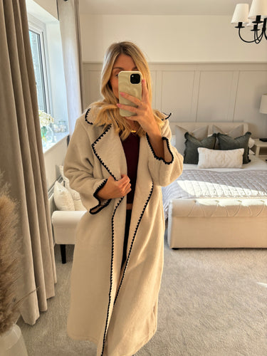 SALLY CONTRAST STITCH EDGE LONG COAT