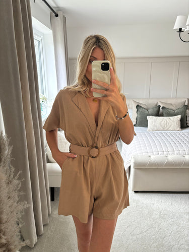 HOPE BEIGE BELTED PLAYSUIT