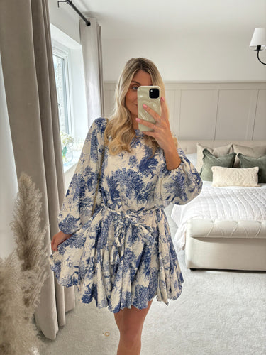 TAYA BLUE TOILE PRINT DRESS