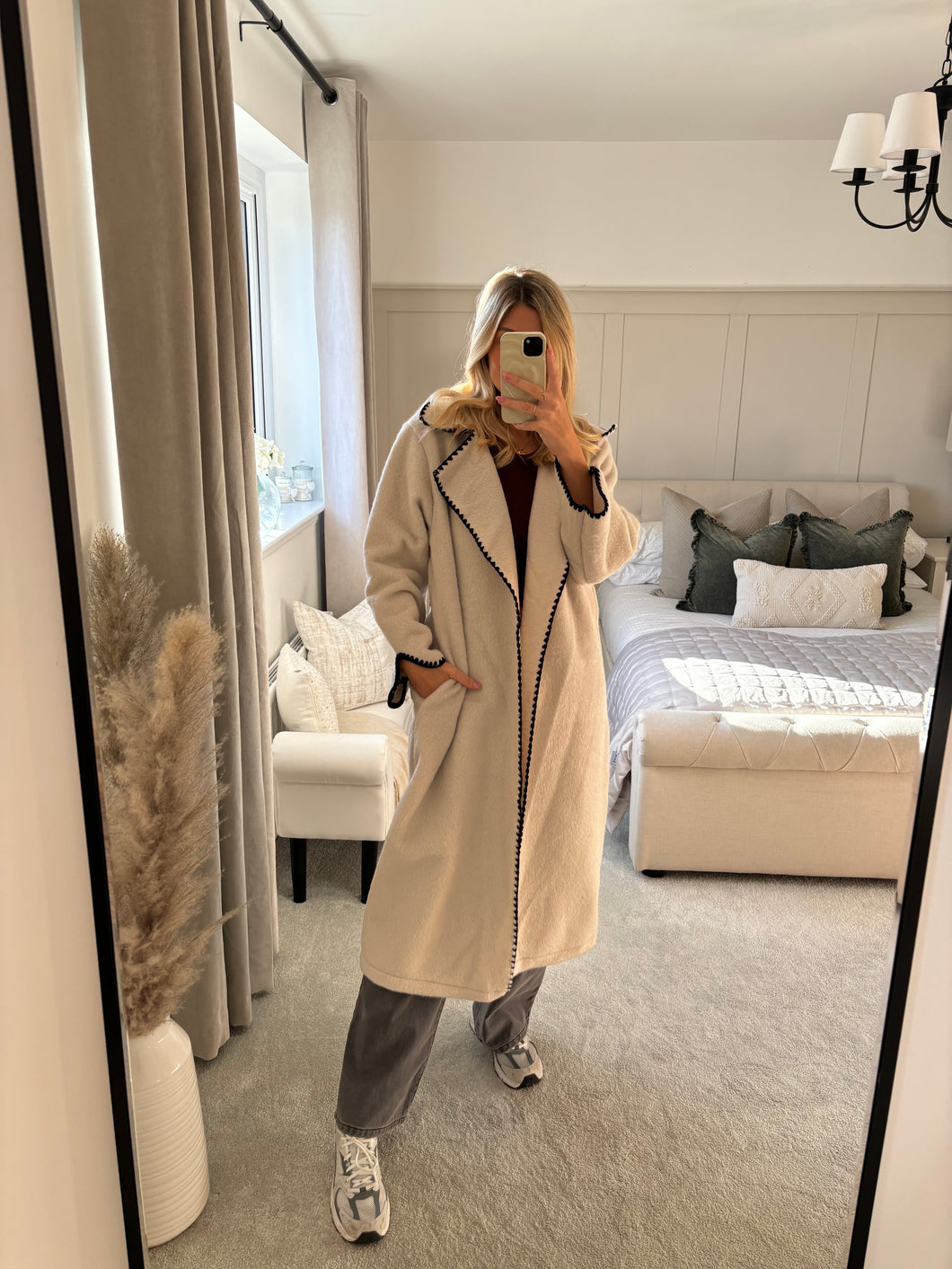 SALLY CONTRAST STITCH EDGE LONG COAT