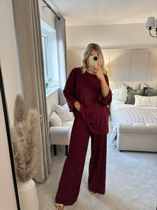 GABBY STUD BURGUNDY TWO PIECE COORD