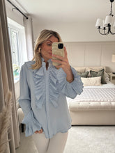 Load image into Gallery viewer, CLARA CORNFLOUR BLUE RUFFLE BLOUSE