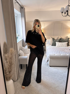 REEVA STUD TRIM MESH FLARE TROUSERS