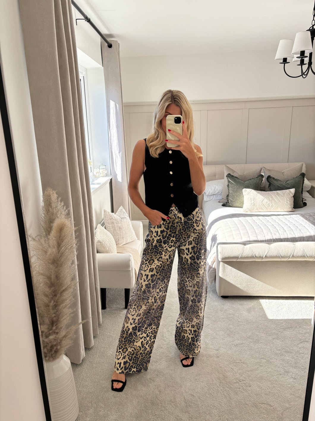 CHARLOTTE LEOPARD PRINT WIDE LEG DIAMANTÉ JEANS