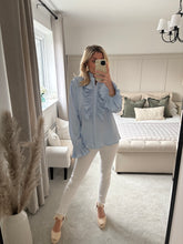 Load image into Gallery viewer, CLARA CORNFLOUR BLUE RUFFLE BLOUSE