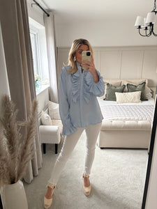 CLARA CORNFLOUR BLUE RUFFLE BLOUSE