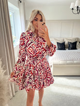 Load image into Gallery viewer, LAYLA RED PRINTED SKATER SHIRT DRESS