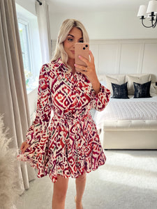 LAYLA RED PRINTED SKATER SHIRT DRESS