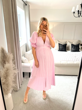 Load image into Gallery viewer, EMMIE PINK PUFF SLEEVE FLOATY MIDI DRESS