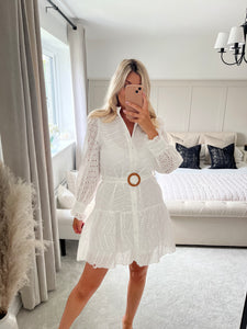 SIENNA WHITE BRODERIE BELTED DRESS