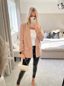 CARLY CAMEL RUCHED SLEEVE BLAZER