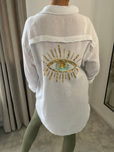 Load image into Gallery viewer, STACEY EVIL EYE WHITE CHEESECLOTH SHIRT